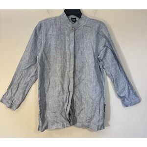 Eileen Fisher Shirt Small Irish Linen Long Sleeve Button Up Tunic Top Lagenlook